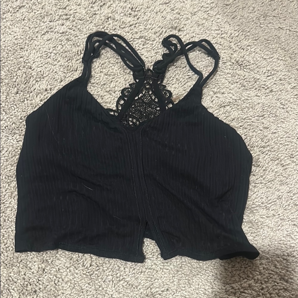 Black Lace Detail Crop Top